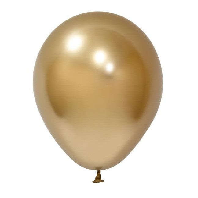 Set 12 Baloane, Flippy, din Latex Chrome, 13 cm, Auriu