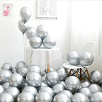 Set 12 Baloane, Flippy, din Latex Chrome, 13 cm, Argintiu