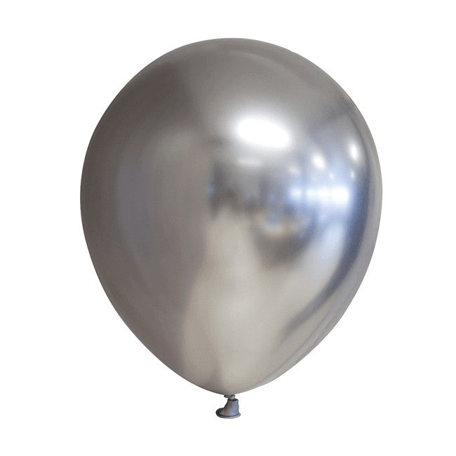 Set 12 Baloane, Flippy, din Latex Chrome, 13 cm, Argintiu