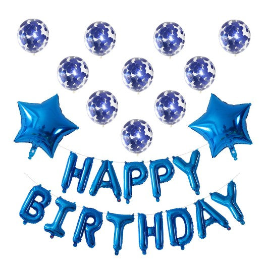 Set 12 Baloane si 1, Set pentru Aniversare, mesaj Happy Birthday, din folie de aluminiu, 30 -45 cm, Cu paiete, latex si