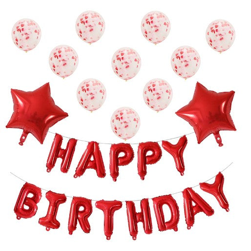 Set 12 Baloane si 1, Set pentru Aniversare, mesaj Happy Birthday, din folie de aluminiu, 30 -45 cm, Cu paiete, latex si