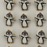 Set 12 Brose Martisor cu Pinguin Copii, Jolie, Brose din Metal, Aspect Lacuit, 2,5 x 3 cm per Unitate, Alb
