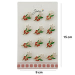 Set 12 Brose Martisor cu Ghiocel de Primavara si Fundita Rosie, Jolie, Brose din Metal, Aspect Lacuit, 2 x 2 cm per