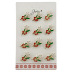 Set 12 Brose Martisor cu Ghiocel de Primavara si Fundita Rosie, Jolie, Brose din Metal, Aspect Lacuit, 2 x 2 cm per