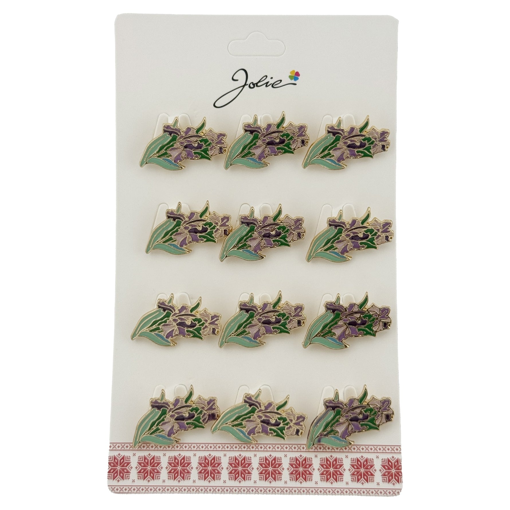 Set 12 Brose Martisor Flori, Jolie, Brose din Metal, Aspect Lacuit, 2 x 1,5 cm per Unitate, Verde deschis