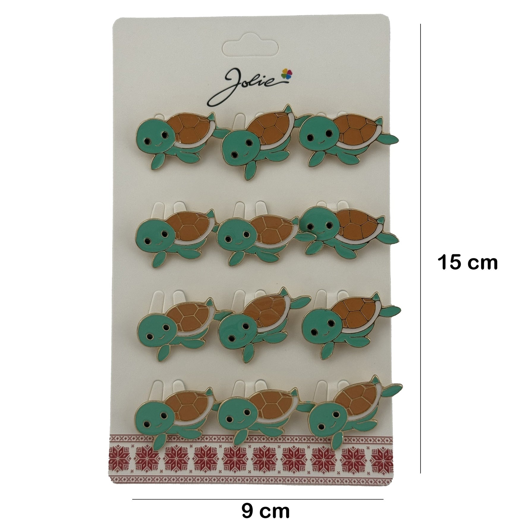 Set 12 Brose Martisor pentru Copii cu Broasca Testoasa, Jolie, Brose din Metal, Aspect Lacuit, 2,5 x 1,5 cm per
