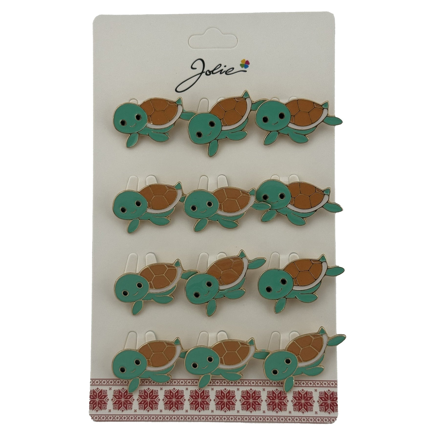 Set 12 Brose Martisor pentru Copii cu Broasca Testoasa, Jolie, Brose din Metal, Aspect Lacuit, 2,5 x 1,5 cm per