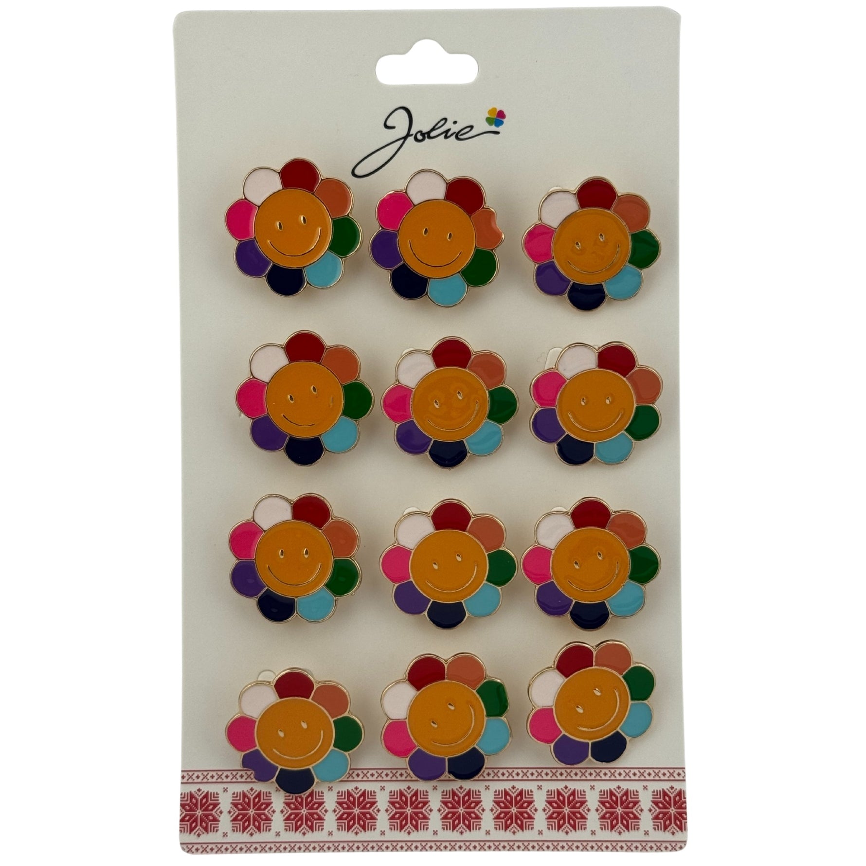 Set 12 Brose Martisor pentru Copii, Jolie, Model Floare care Zambeste, Multicolor