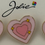 Set 12 Brose Martisor pentru Copii, Jolie, Model Inima cu Stelute, Roz