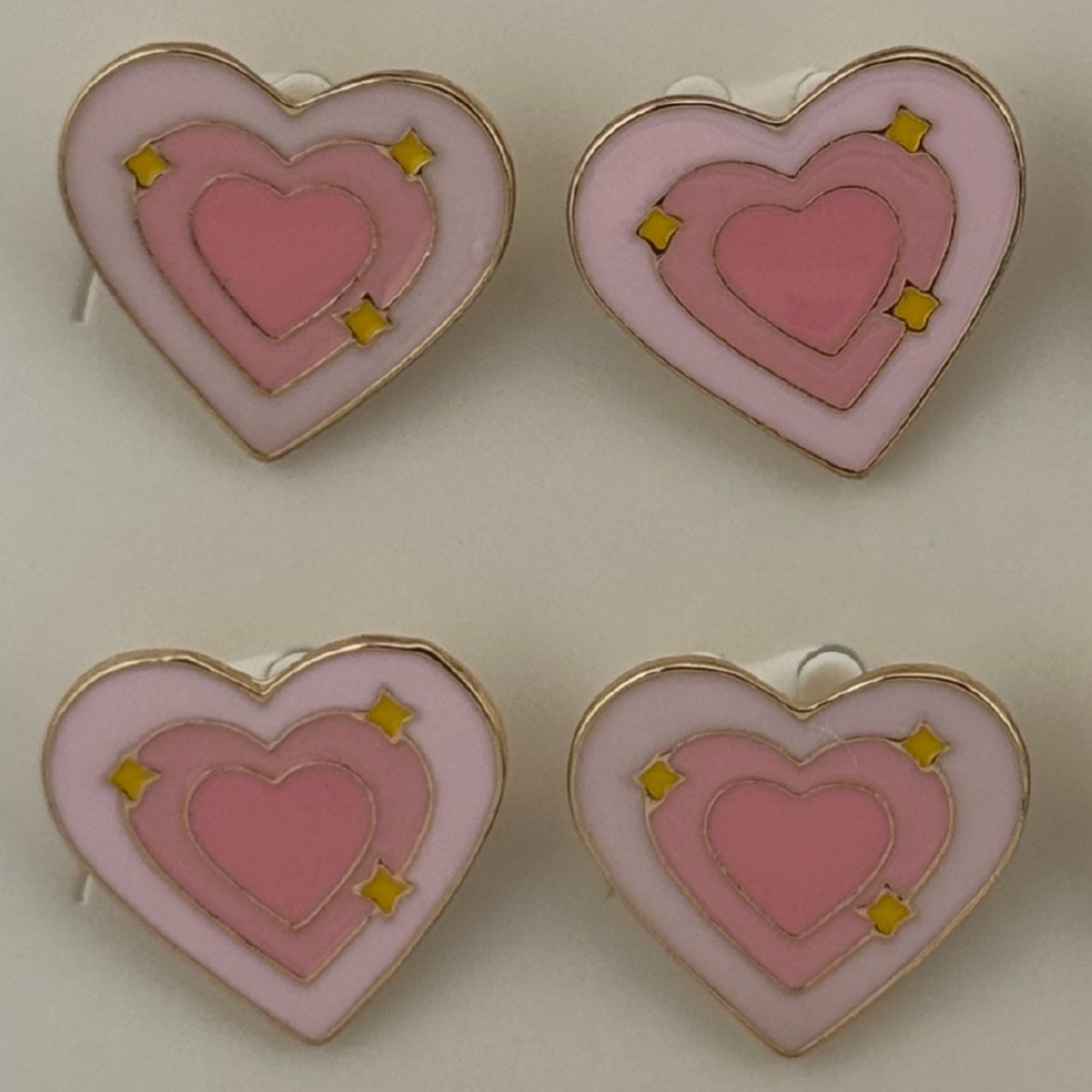 Set 12 Brose Martisor pentru Copii, Jolie, Model Inima cu Stelute, Roz