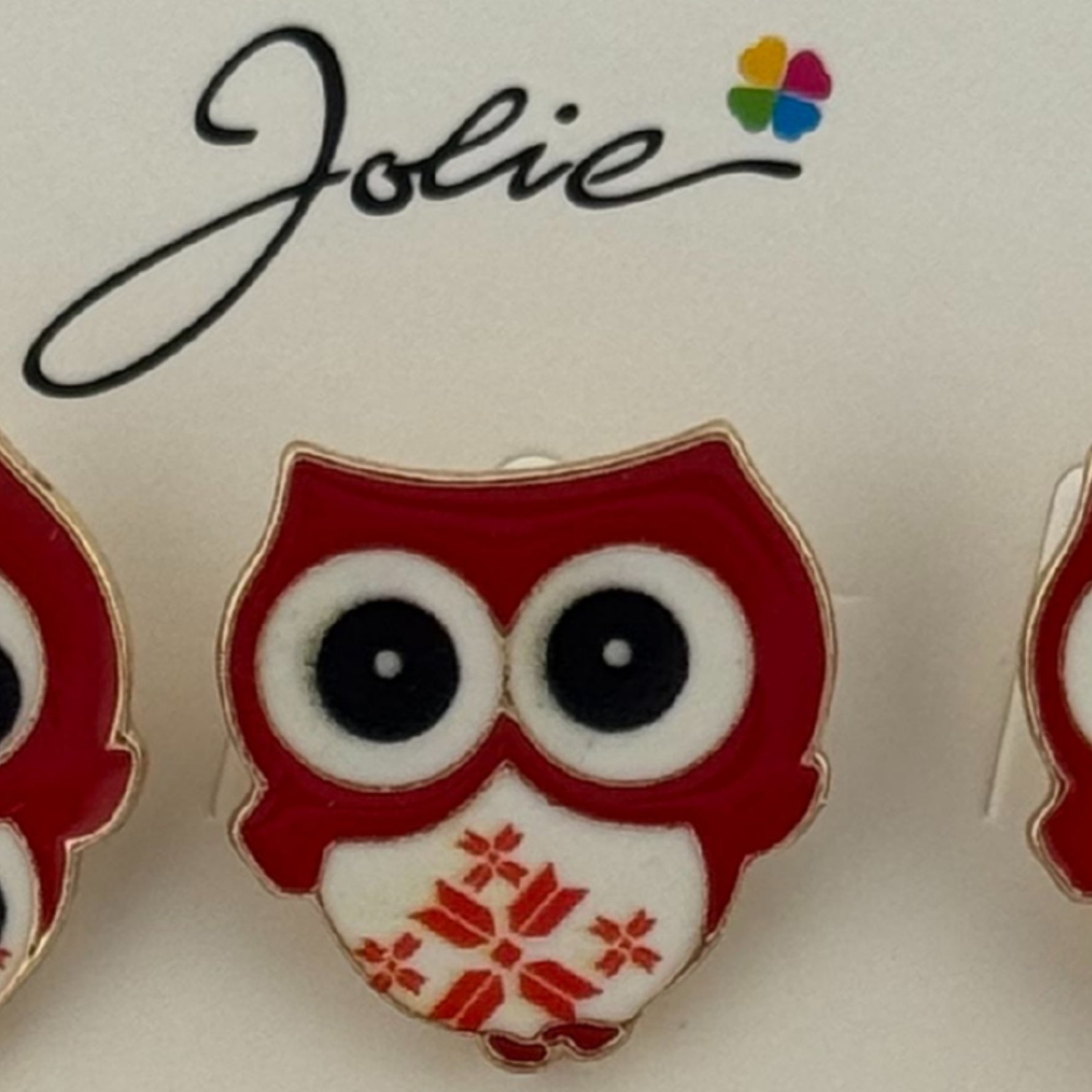 Set 12 Brose Martisor pentru Copii, Jolie, Model Bufnita, Rosu Alb