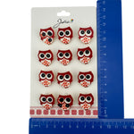 Set 12 Brose Martisor pentru Copii, Jolie, Model Bufnita, Rosu Alb