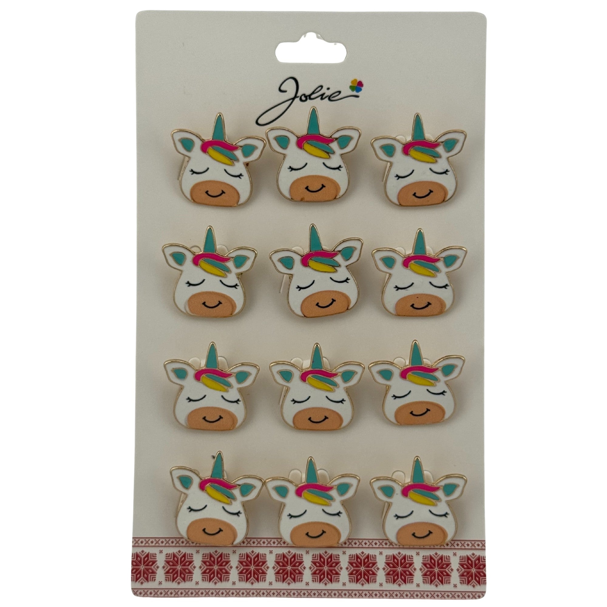 Set 12 Brose Martisor pentru Copii, Jolie, Model Unicorn cu Ochii Inchisi, Multicolor