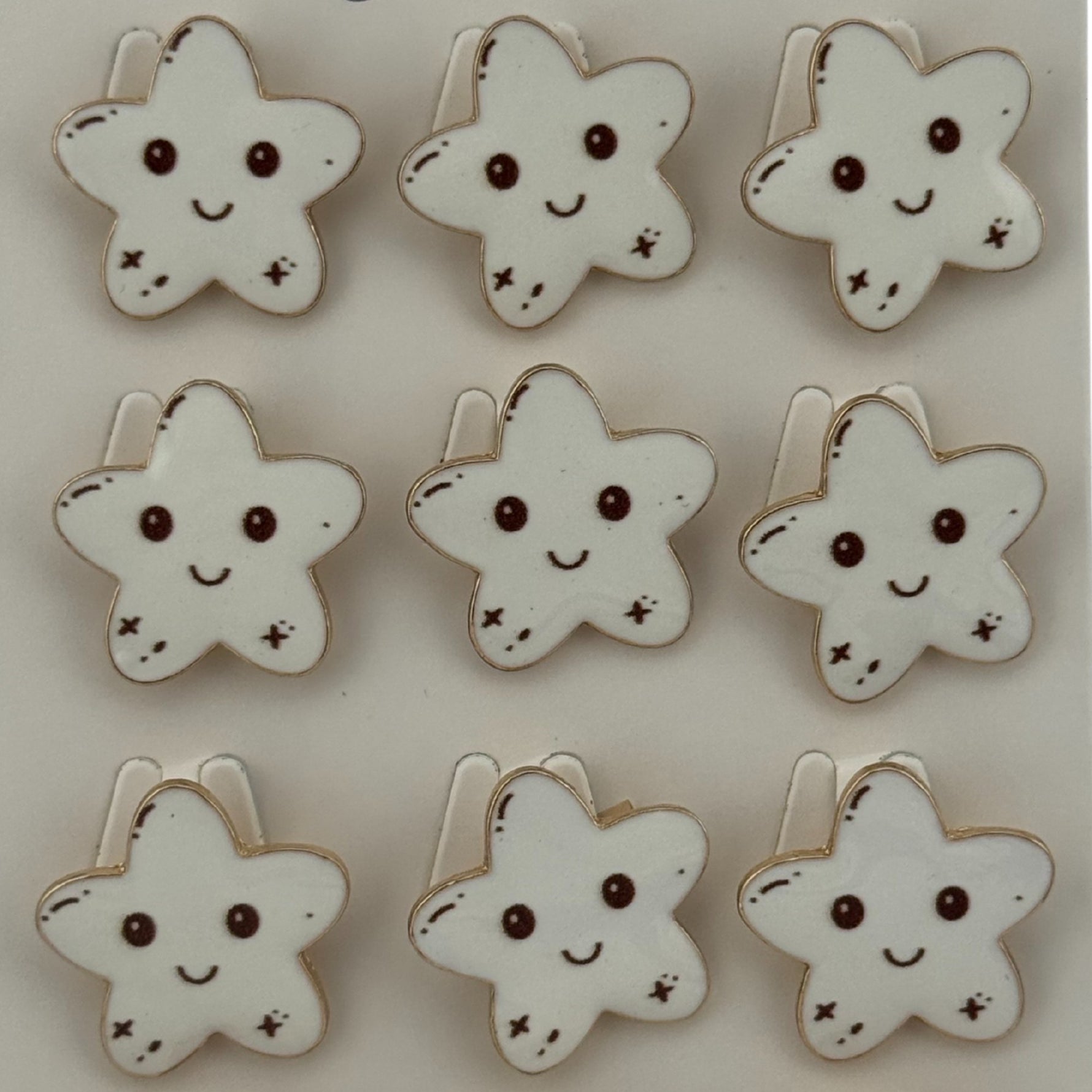 Set 12 Brose Martisor pentru Copii, Jolie, Model Stea care Zambeste, Alb