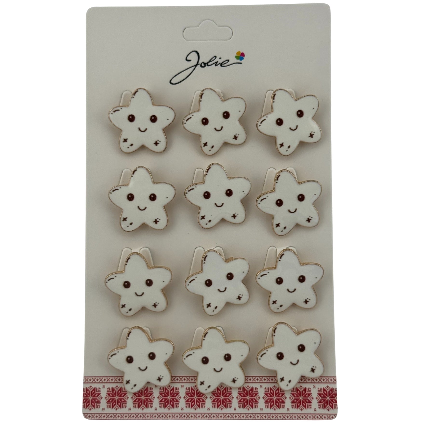 Set 12 Brose Martisor pentru Copii, Jolie, Model Stea care Zambeste, Alb