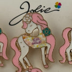Set 12 Brose Martisor pentru Copii, Jolie, Model Unicorn cu Par Roz, cu Mesaj Esti Unica, Multicolor