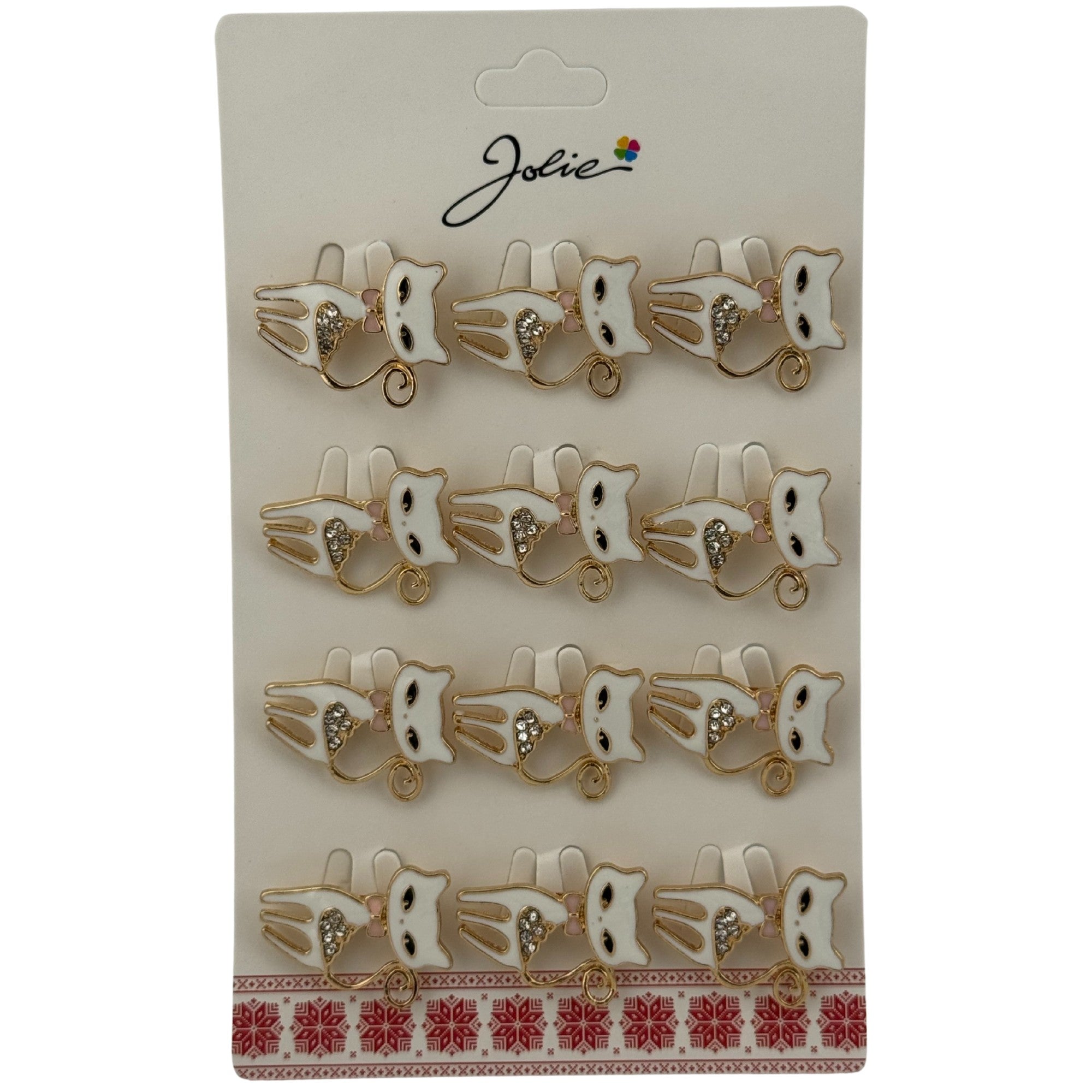 Set 12 Brose Martisor Primavara, Jolie, Model Pisica Alba cu Pietre