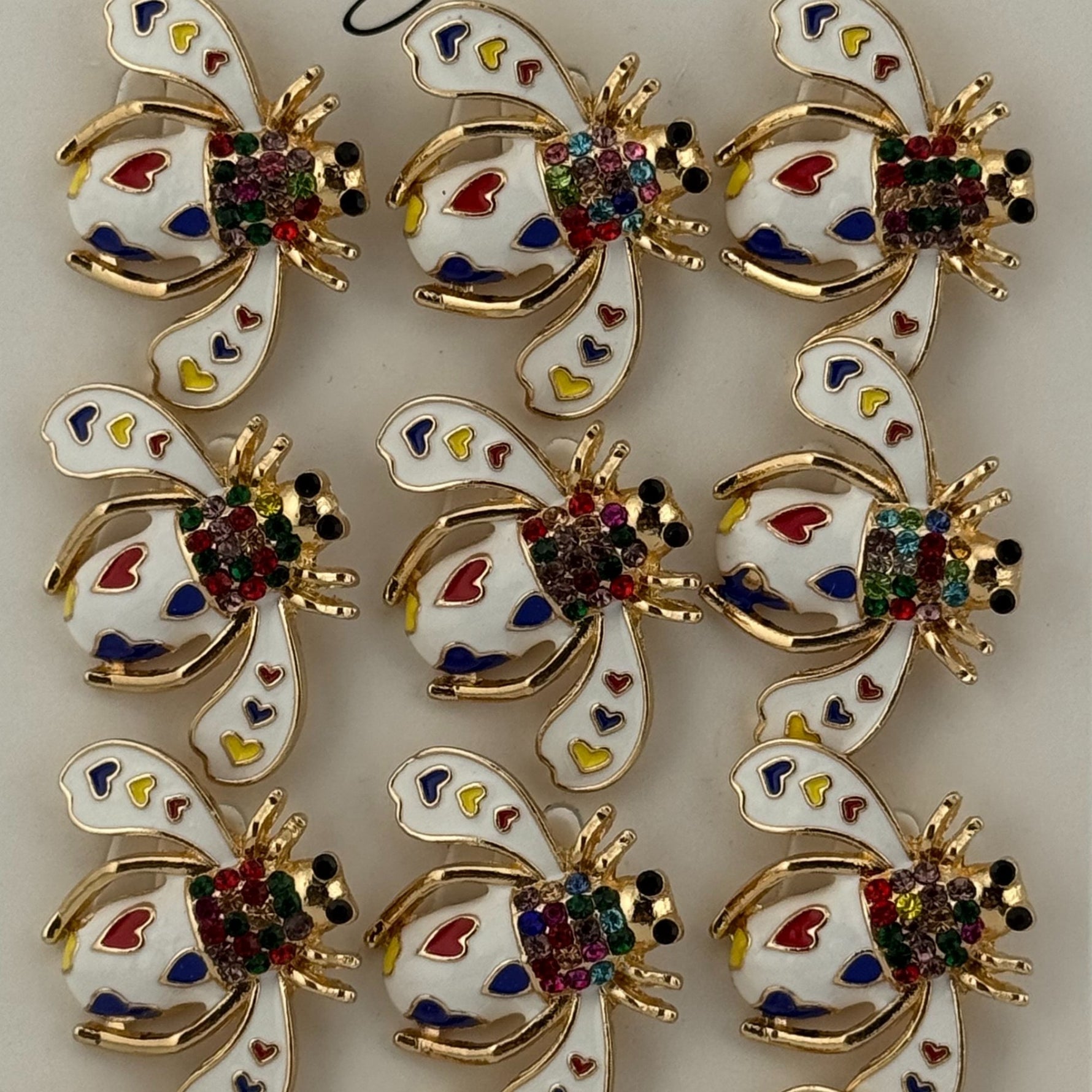 Set 12 Brose Martisor Primavara, Jolie, Model Albina Alba cu Inimi Colorate, Multicolor