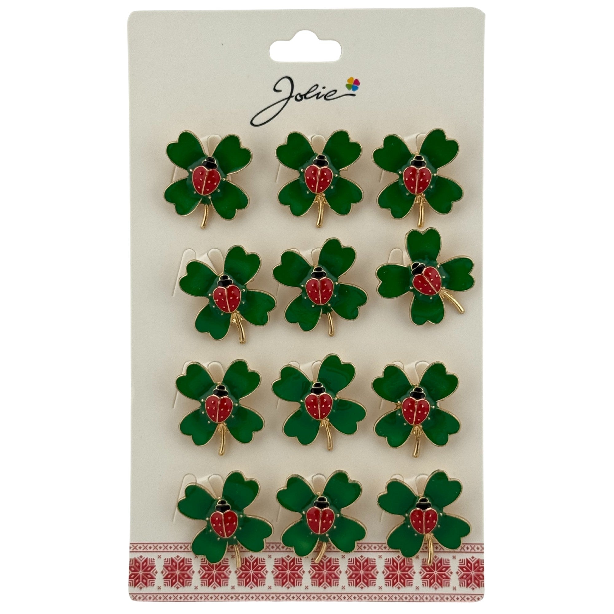 Set 12 Brose Martisor Primavara, Jolie, Model Buburza pe Trifoi, Verde