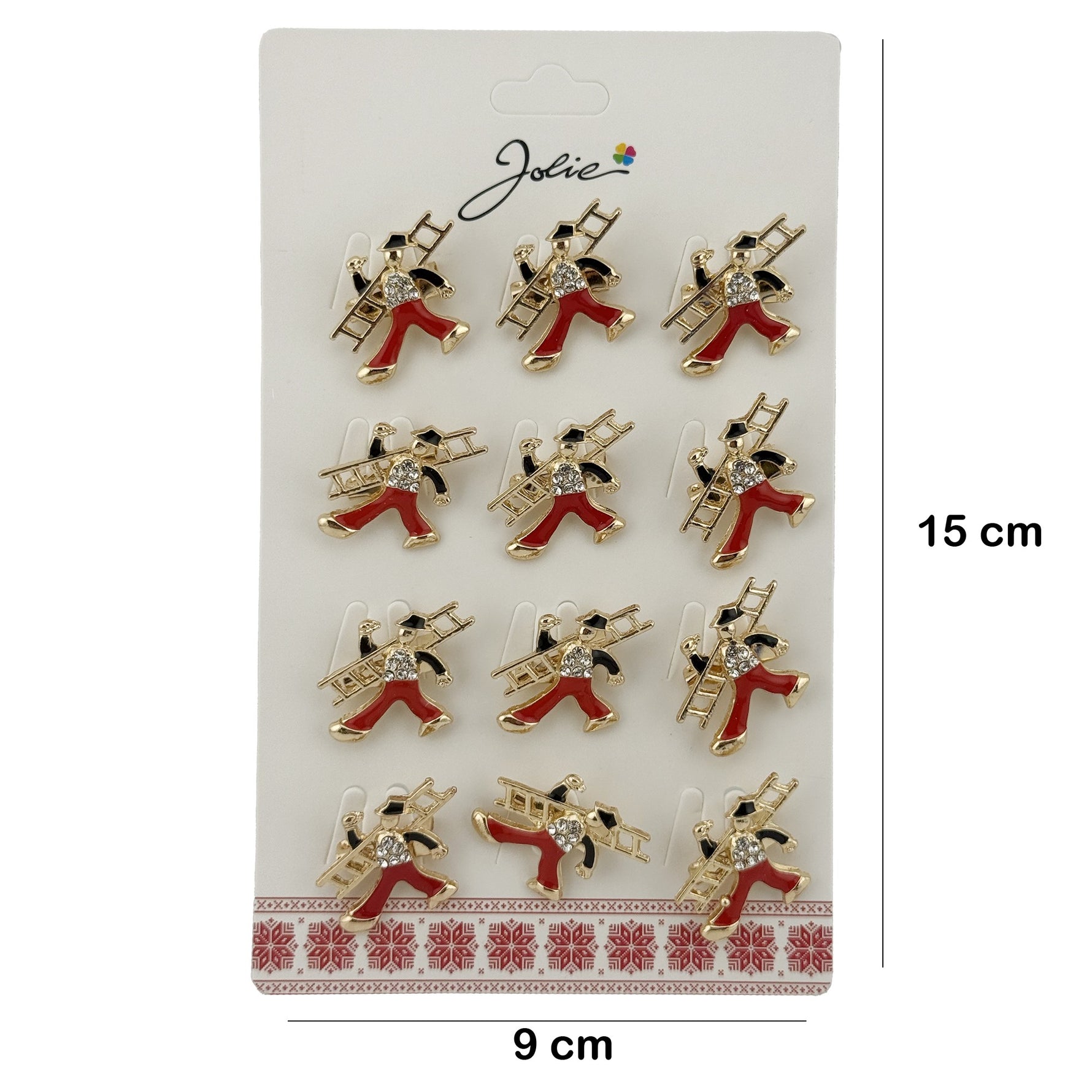 Set 12 Brose Martisor Primavara Cosar, Jolie, Brose din Metal, Aspect Lacuit, 2 x 2,5 cm per Unitate, Auriu cu Rosu