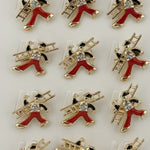 Set 12 Brose Martisor Primavara Cosar, Jolie, Brose din Metal, Aspect Lacuit, 2 x 2,5 cm per Unitate, Auriu cu Rosu