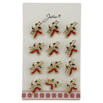 Set 12 Brose Martisor Primavara Cosar, Jolie, Brose din Metal, Aspect Lacuit, 2 x 2,5 cm per Unitate, Auriu cu Rosu