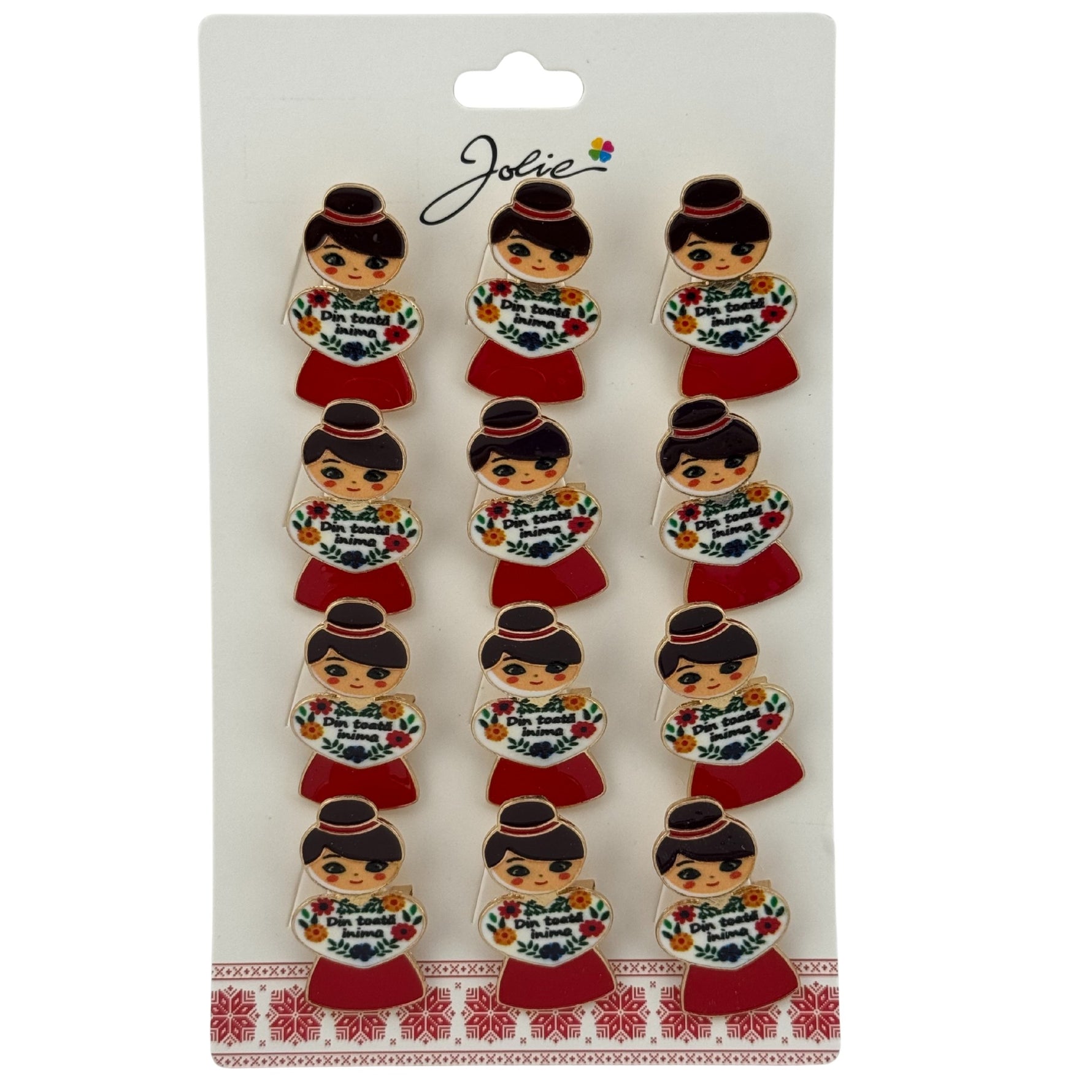 Set 12 Brose Martisor Primavara, Jolie, Model Fata, Mesaj Din Toata Inima, Multicolor