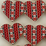 Set 12 Brose Martisor Primavara, Jolie, Model Inima Rosie cu Motiv Traditional, Rosu