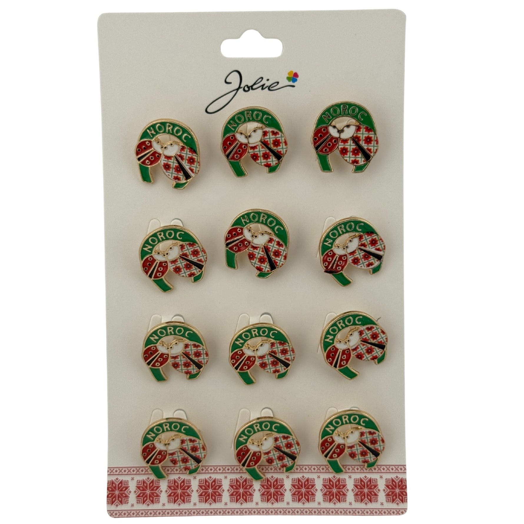 Set 12 Brose Martisor Primavara, Jolie, Model Doua Buburuze in Potcoava, Noroc, Multicolor