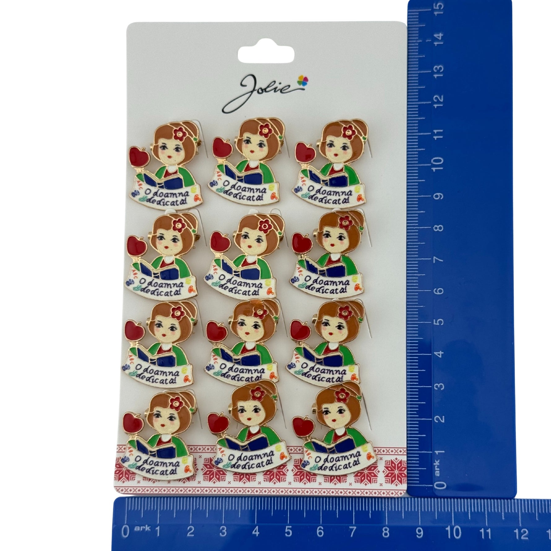 Set 12 Brose Martisor Primavara, Jolie, Model Fata, cu Mesaj O Doamna Dedicata
