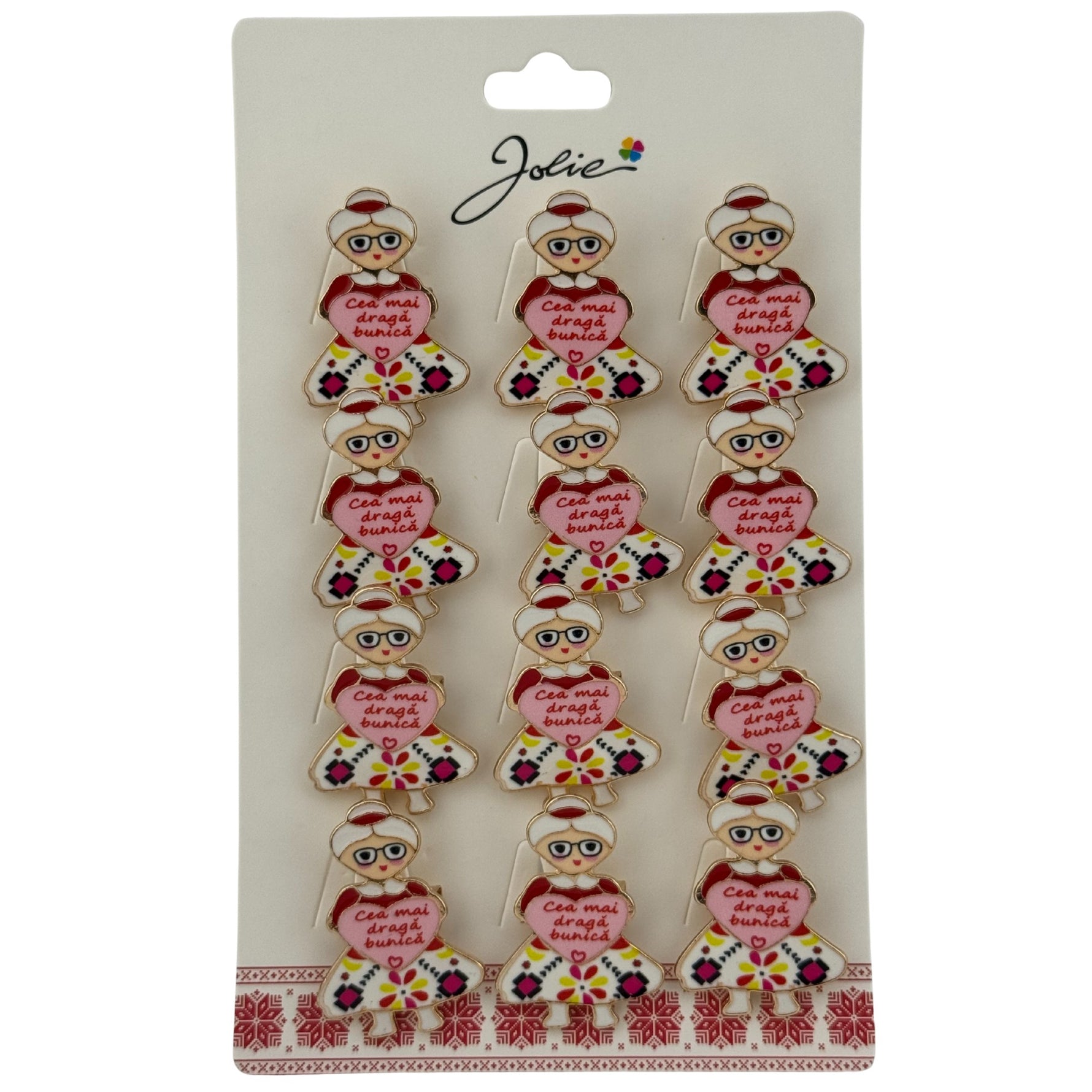Set 12 Brose Martisor Primavara, Jolie, Model Femeie, Mesaj Cea Mai Draga Bunica, Multicolor