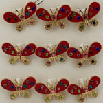 Set 12 Brose Martisor Primavara, Jolie, Model Fluture cu Pietre, Rosu-Auriu