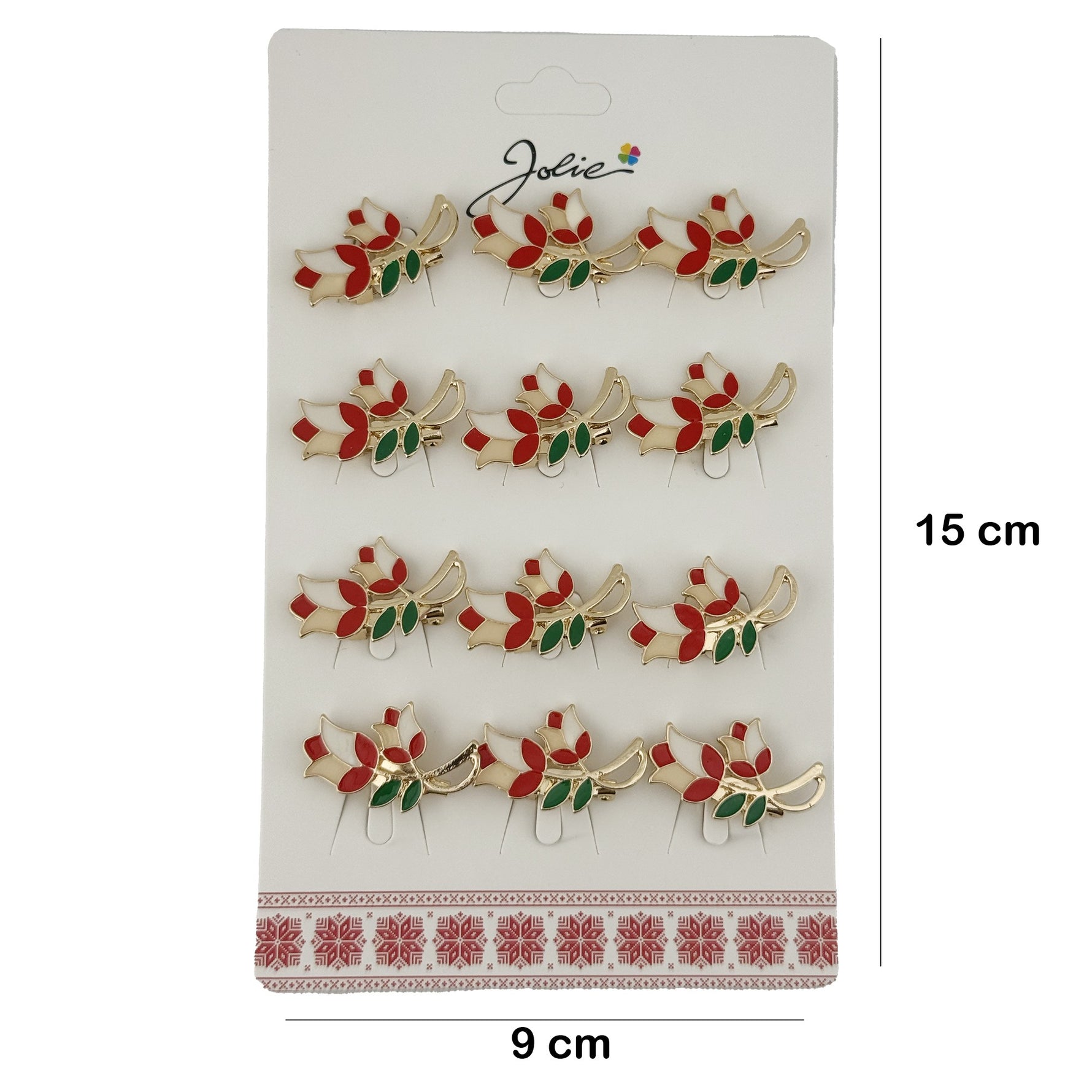 Set 12 Brose Martisor Primavara Lalele cu Motiv Traditional, Jolie, Brose din Metal, Aspect Lacuit, 2,5 x 1,5 cm per