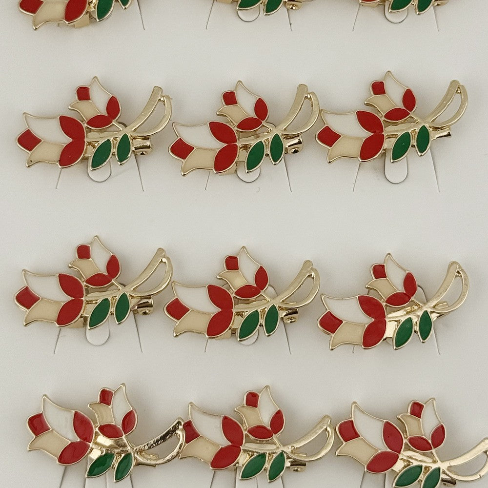 Set 12 Brose Martisor Primavara Lalele cu Motiv Traditional, Jolie, Brose din Metal, Aspect Lacuit, 2,5 x 1,5 cm per