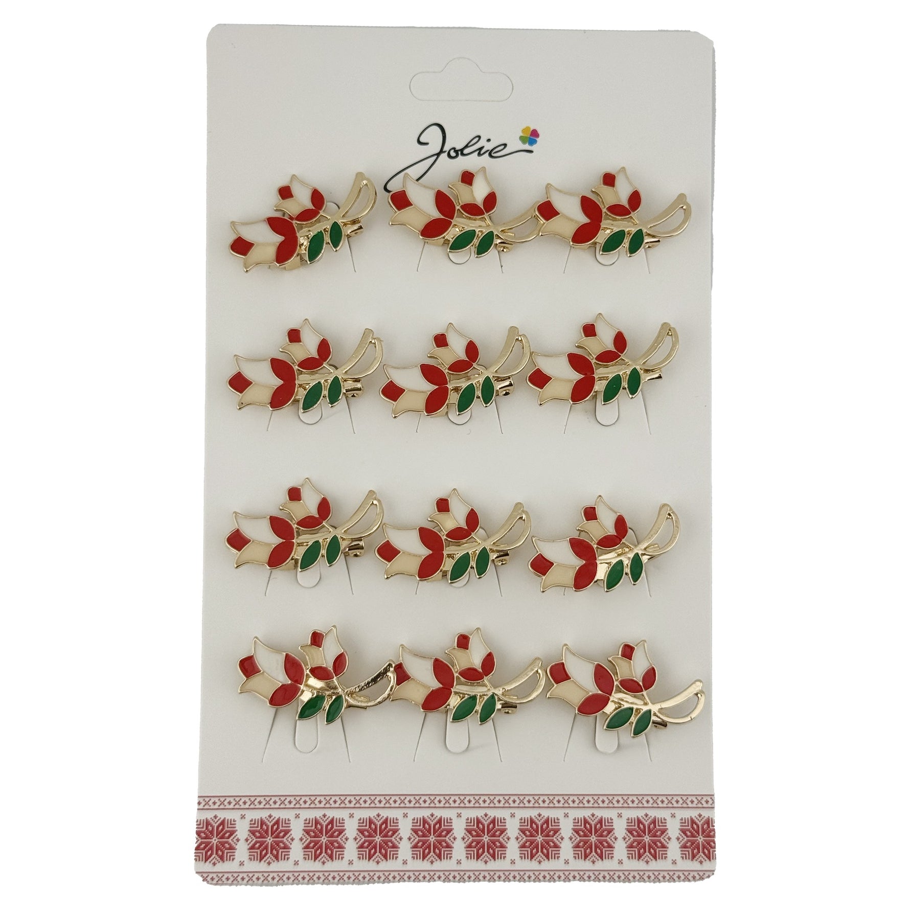 Set 12 Brose Martisor Primavara Lalele cu Motiv Traditional, Jolie, Brose din Metal, Aspect Lacuit, 2,5 x 1,5 cm per
