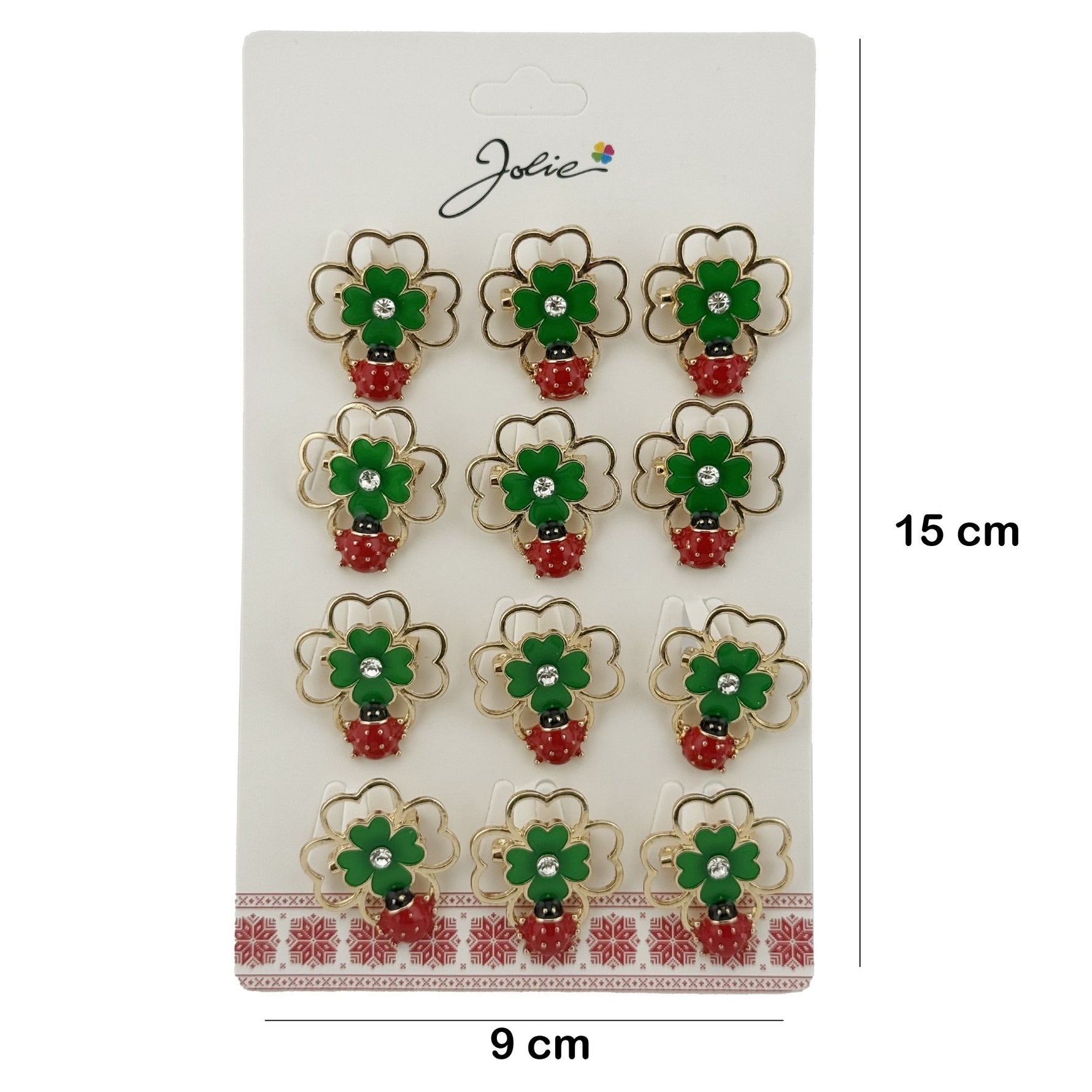 Set 12 Brose Martisor de Primavara Margareta cu Fluture si Buburuza, Jolie, Brose din Metal, Aspect Lacuit, 2,5 x 2,5