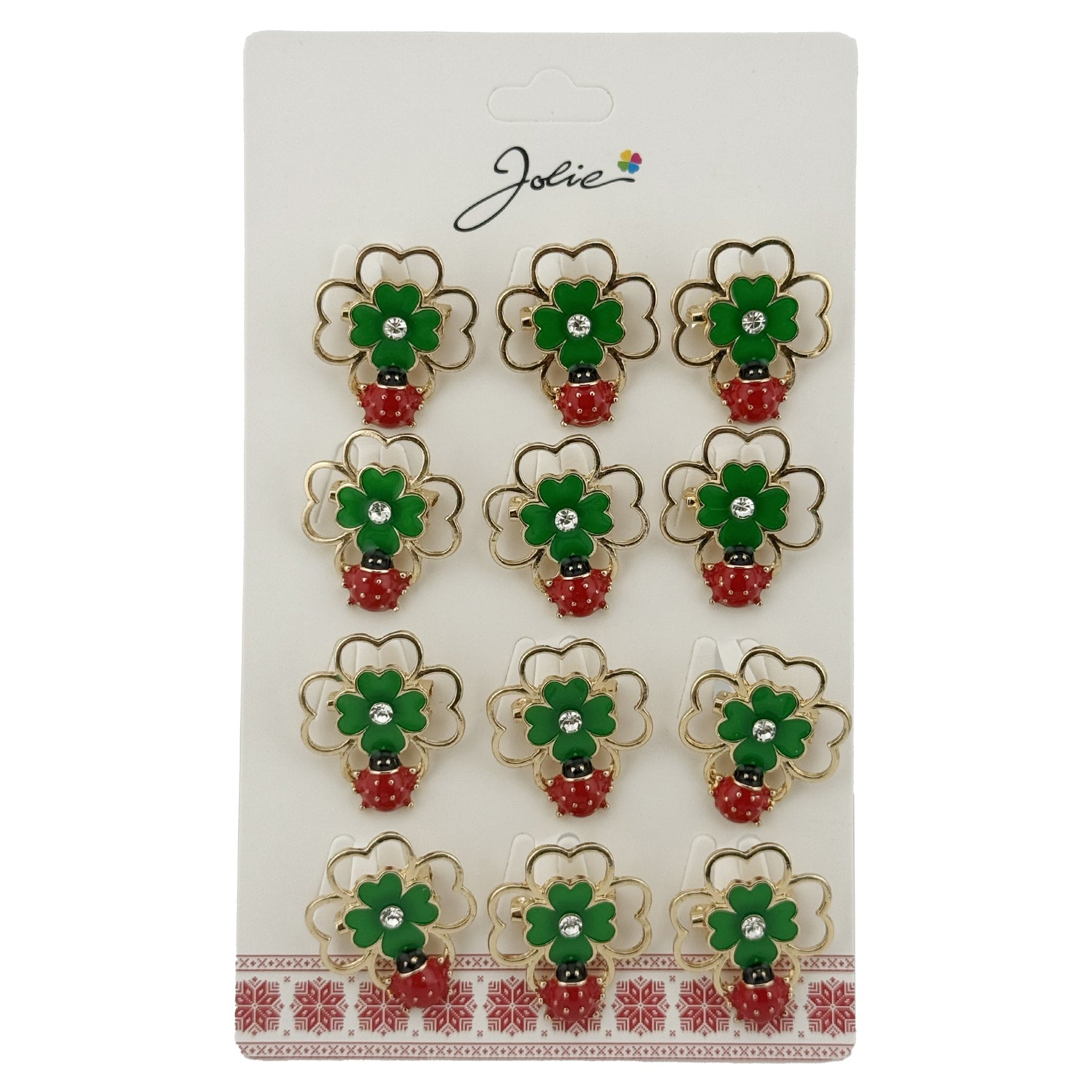 Set 12 Brose Martisor de Primavara Margareta cu Fluture si Buburuza, Jolie, Brose din Metal, Aspect Lacuit, 2,5 x 2,5