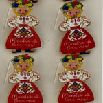 Set 12 Brose Martisor Primavara, Jolie, Model Fata, cu Mesaj Mandra de Tara Mea, Multicolor