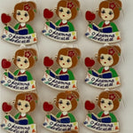 Set 12 Brose Martisor Primavara, Jolie, Model Fata, cu Mesaj O Doamna Dedicata