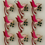 Set 12 Brose Martisor Primavara, Jolie, Model Pasare cu Trifoi in Cioc, Roz