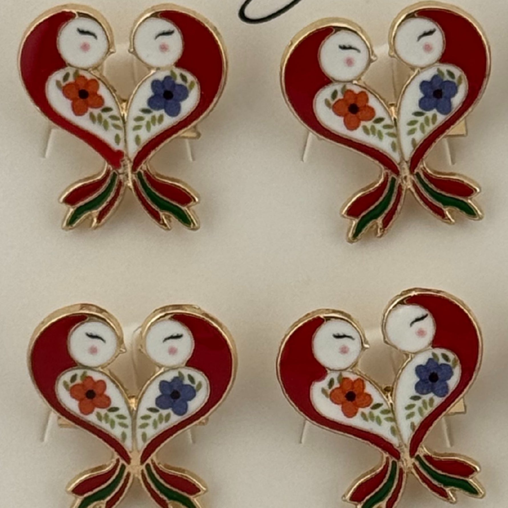 Set 12 Brose Martisor Primavara, Jolie, Model Pasari Rosii in Inima