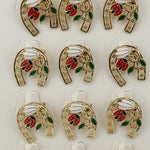 Set 12 Brose Martisor Primavara Potcoava cu Ghiocel si Buburuza, Jolie, Brose din Metal, Aspect Lacuit, 2 x 2 cm per