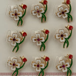 Set 12 Brose Martisor Primavara, Jolie, Model Trifoi cu Buburuza, Verde Alb Rosu