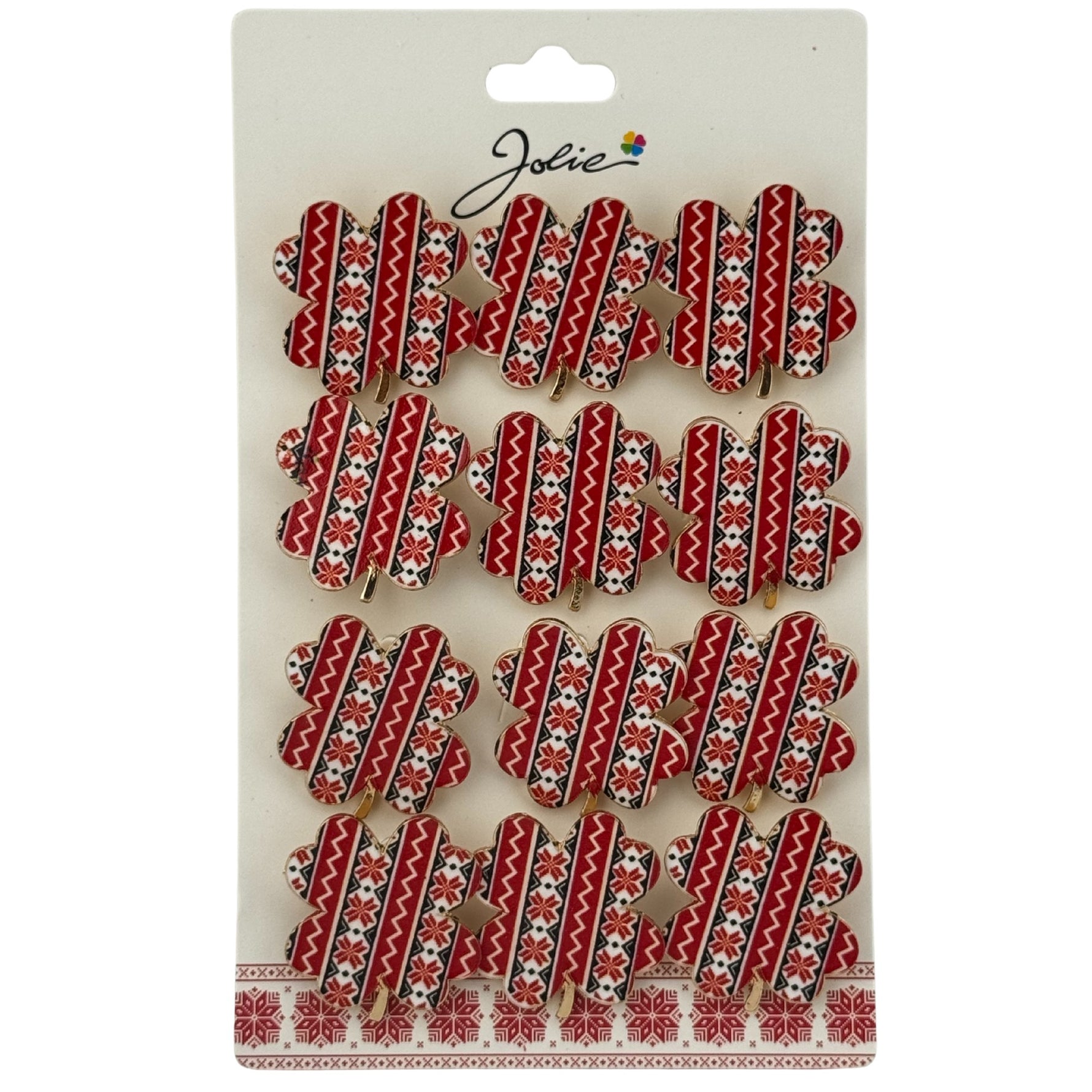 Set 12 Brose Martisor Primavara, Jolie, Model Trifoi cu Motiv Traditional, Multicolor