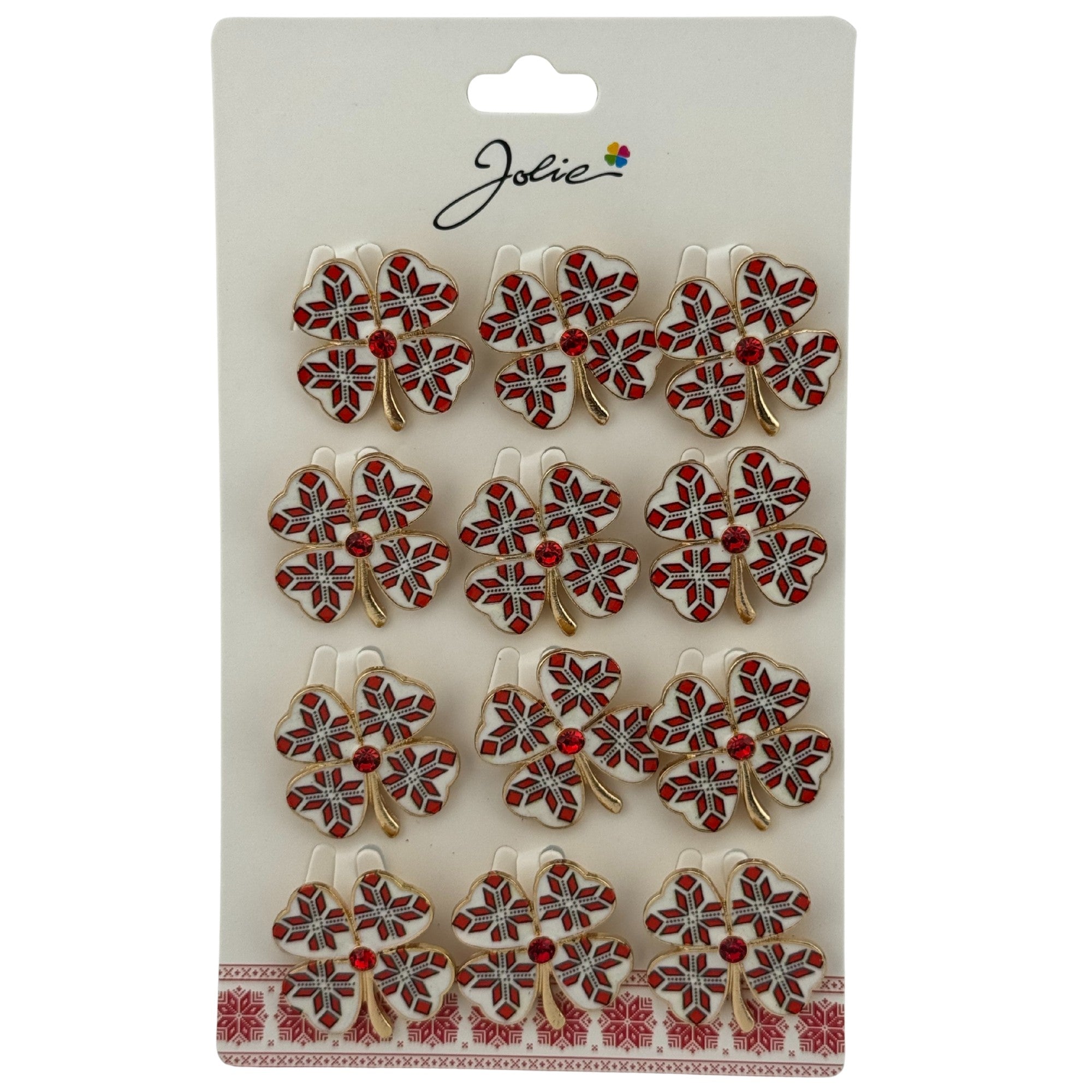 Set 12 Brose Martisor Primavara, Jolie, Model Trifoi Traditional cu Piatra Rosie