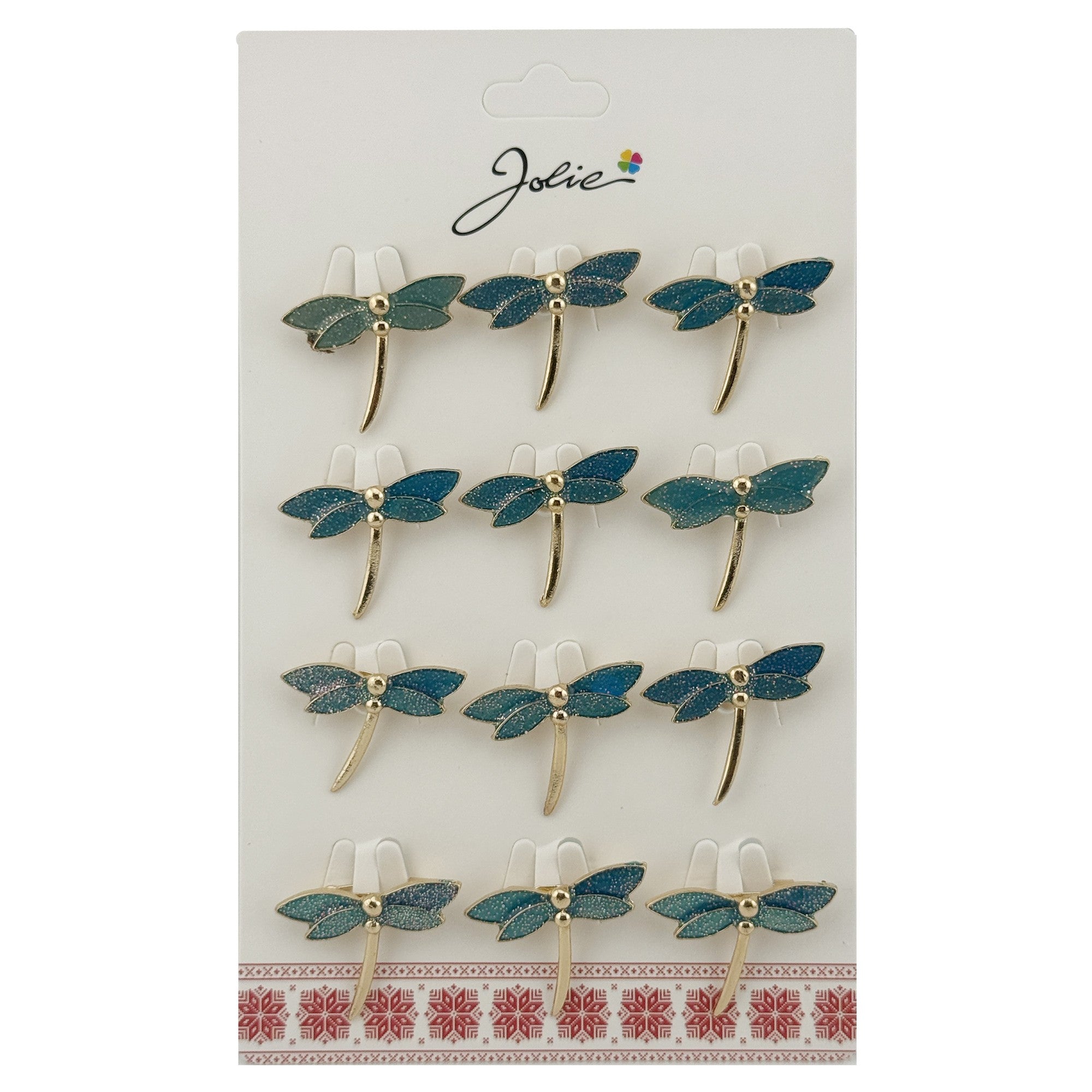 Set 12 Brose Martisor Traditional, Jolie, Model Libelula, Brose din Metal, Aspect Lacuit, 2,5 x 2,5 cm per Unitate,