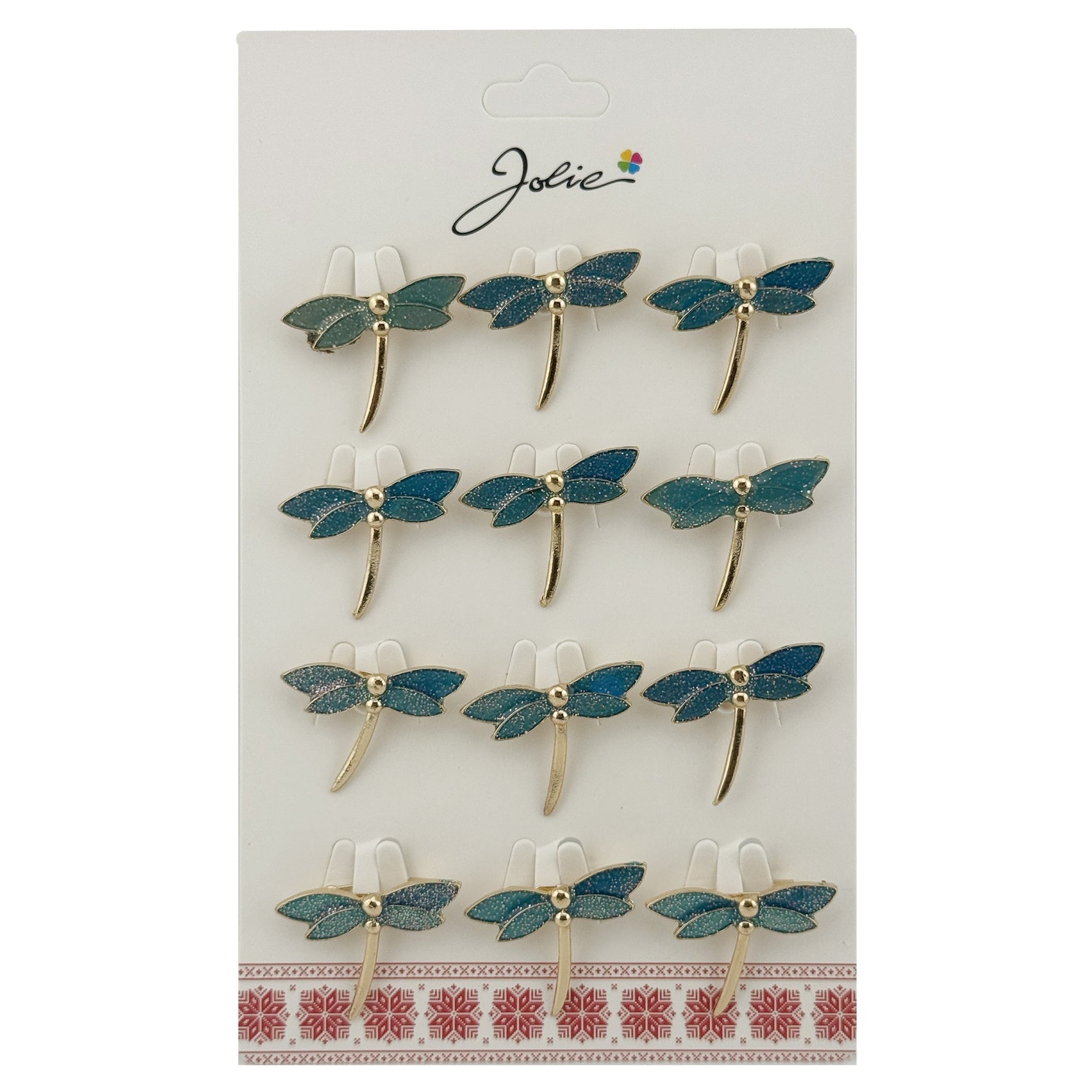 Set 12 Brose Martisor Traditional, Jolie, Model Libelula, Brose din Metal, Aspect Lacuit, 2,5 x 2,5 cm per Unitate,