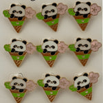 Set 12 Brose Martisor pentru Copii, Jolie, Model Urs Panda in Con de Inghetata, Multicolor