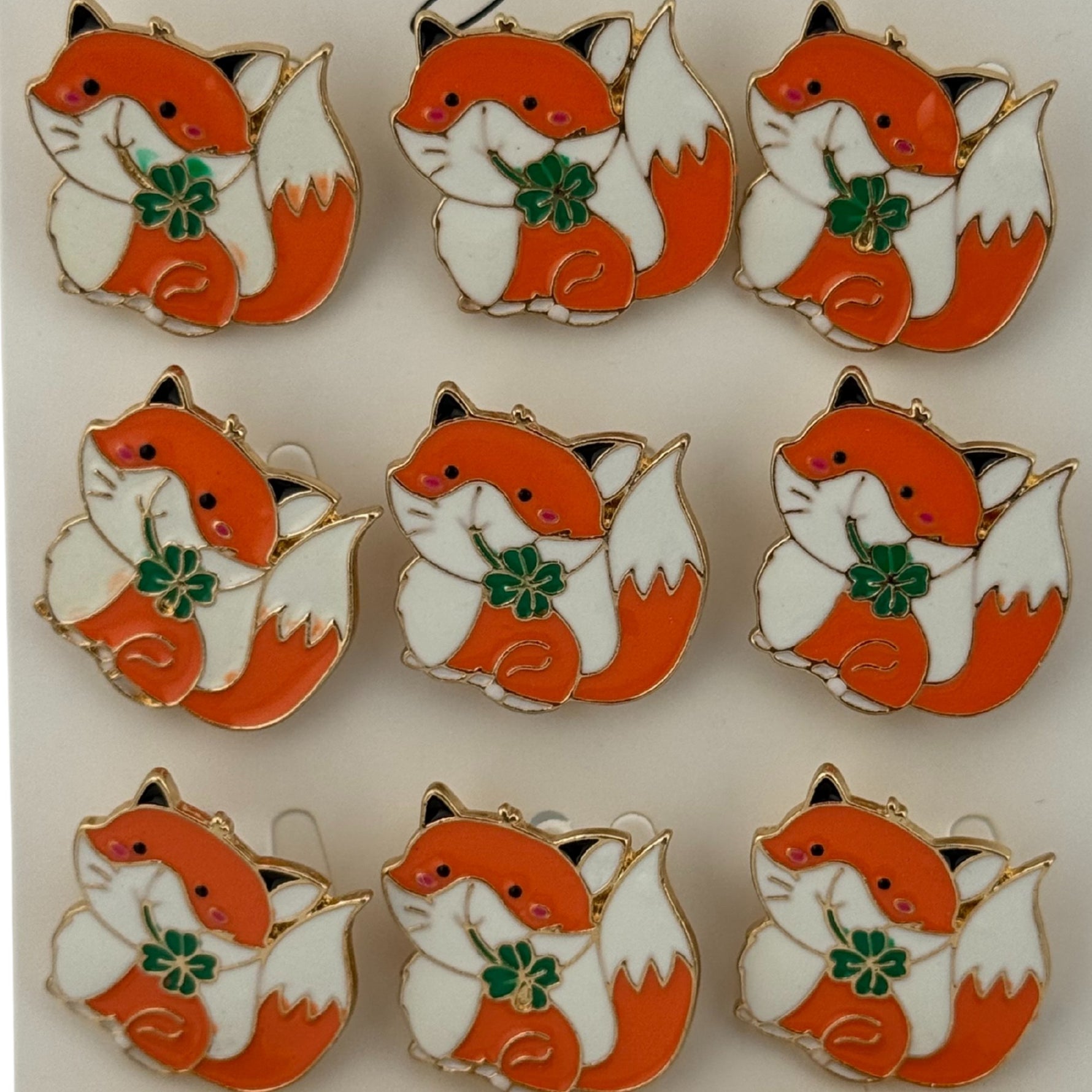 Set 12 Brose Martisor pentru Copii,, Jolie, Model Vulpe cu Trifoi, Portocaliu