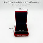 Cutii pentru Bijuterii, Flippy, Set 12 bucati, din Catifea, 7.8 x 6 x 3.5 cm per unitate, Rosu